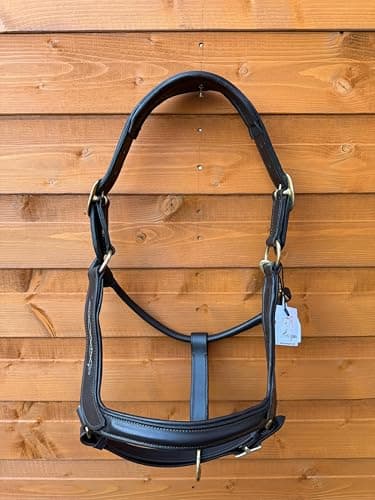 Image of Premium Anatomical Leather Horse Brown Headcollar Padded Comfort Fit with Brass Fittings (Pony)