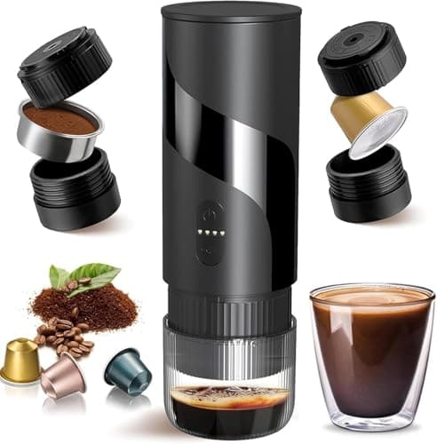 Image of Portable Coffee Machine, Portable Coffee Maker None Self-heating, 20 Bar Electric Travel Coffee Maker, Portable Espresso Machine for Car, Camping, Office, Compatible with Coffee Grounds & Capsules