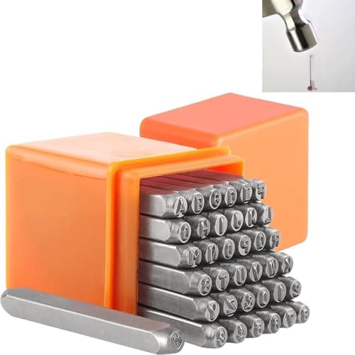 Image of 37 Pieces Letter Number Stamps Punch Set, 3mm Metal Stamping Kit with Case, A-Z, &, 0-9, Heart Punch Press Tool, Steel Number Alphabet Stamp for DIY Carving Embossing on Jewellery,Plastic,Wood,Leather