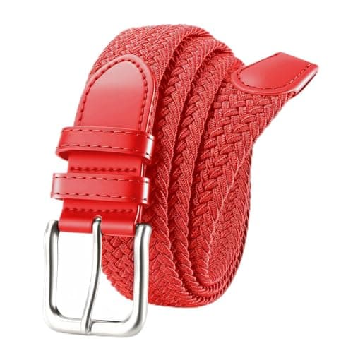 Image of VONMELLI Mens Belt Elastic Belts for Men Stretch Braided Fabric Belts Casual Black Woven Golf Belt for Jeans Red M
