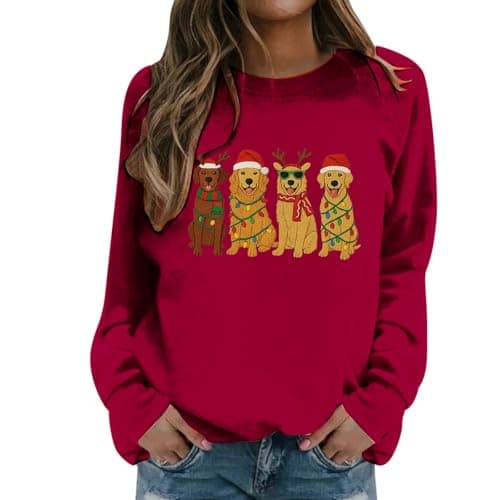 Image of Pullover Women's Sweatshirt Long Sleeve Jumper without Hood Christmas Jumper Printed Crew Neck Long Sleeve Casual Sweatshirt Without Cosy Soft Fleece Loungewear Jumper, red, M