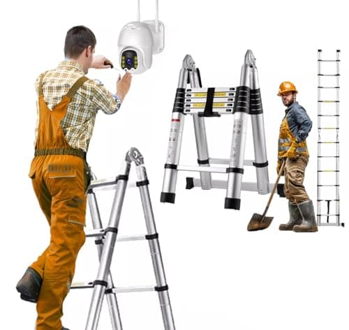 Image of 3.8M Lightweight Ladders Telescoping Ladder 12.5FT Dual Purpose Metal Telescopic Ladder with Stabilizer Bar&Non-Slip Feet 330lb Load Capacity(1.9M+1.9M)