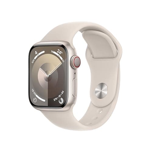 Image of Apple Watch Series 9 [GPS + Cellular, 41mm] - Starlight Aluminum Case with Starlight Sport Band, S/M (Renewed)