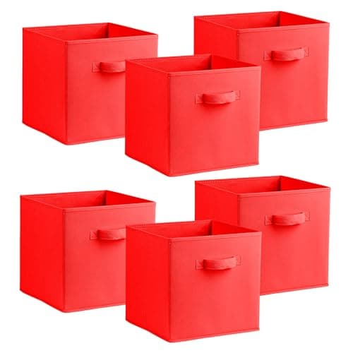 Image of simpa Urban Living Multi Purpose 31cm Cubic Storage Box Collapsible Organiser Storage Cube Basket Bin for Clothes, Toys, Books, DVDs, Bedding, Towels and More (Red)