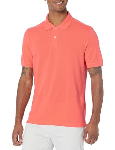 Image of Amazon Essentials Men's Slim-Fit Cotton Pique Polo Shirt, Coral Orange, M