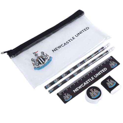 Image of Newcastle United FC 6pc Stationery Set, Clear Pencil Case, 2 Pencils, Rubber, Sharpener, 15cm Ruler