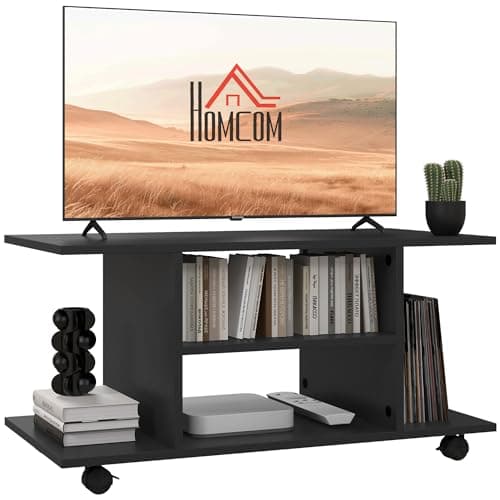 Image of HOMCOM Modern TV Cabinet Stand Storage Shelves Table Mobile Bedroom Furniture Bookshelf Bookcase Black