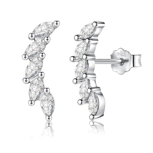 Image of Silver Stud Earrings for Women Girls, Sterling Silver Ear Curve Climber Studs, Hypoallergenic Cubic Zirconia Stud Earrings, Jewellery Gifts for Valentines Birthday