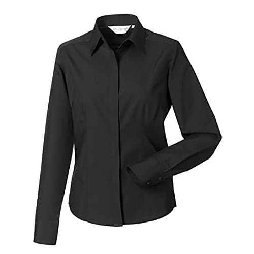 Image of Russell Collection Ladies/Womens Long Sleeve Poly-Cotton Easy Care Fitted Poplin Shirt (XS) (Black)