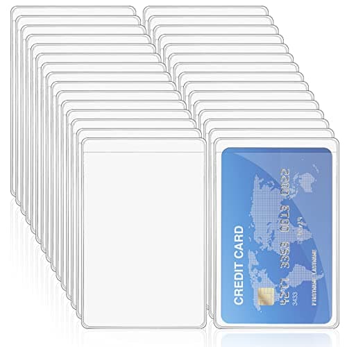 Image of Vicloon Card Holder Protector Sleeves, 30pcs Plastic Card Sleeves, Clear Badge Holders Soft ID Card Holders Standard Card Sleeves for Social Security Card Driver's License Insurance Card
