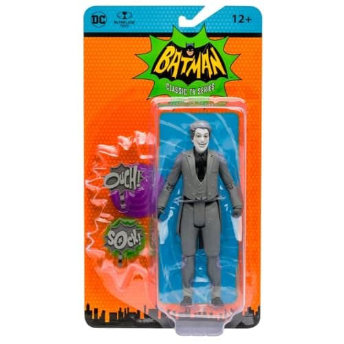 Image of McFarlane Toys, DC Multiverse, 5-inch DC Retro The Joker (Black and White) Action Figure with Action Word Bubbles, Collectible DC Retro 1960's TV Figure – Ages 12+