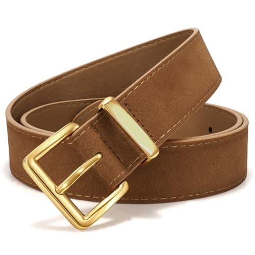 Image of WERFORU Women Suede Belt for Jeans Dresses Fashion Elegant Ladies Suede Leather Belt with Gold Buckle