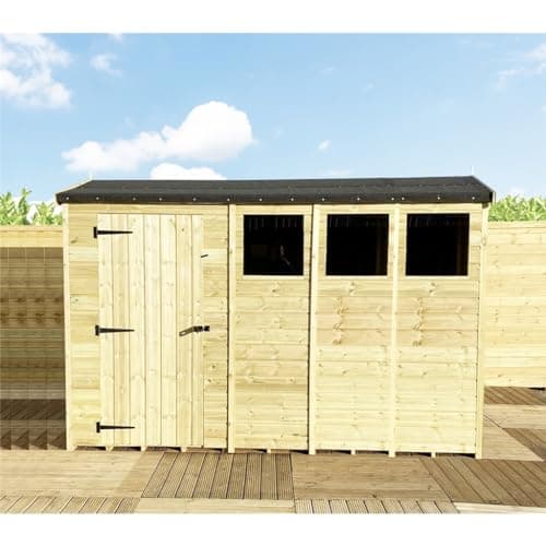 Image of 12 x 8 REVERSE Pressure Treated Tongue and Groove Single Door Apex Shed - 3 Windows + High Eaves (12' x 8') / (12ft x 8ft)