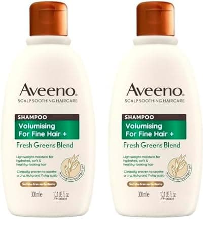 Image of Aveeno Volumising Fresh Greens Scalp Soothing Mint, Cucumber and Rosemary Shampoo for Fine Hair 300ml (Pack of 2)