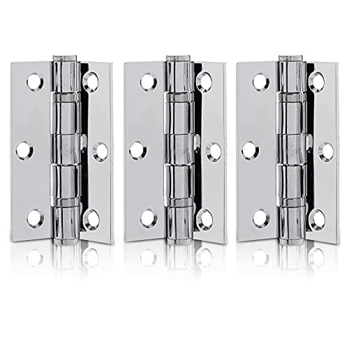 Image of XFORT 3 inch (75mm) Polished Chrome Ball Bearing Hinges, Steel Door Hinge for Wooden Doors (1.5 Pairs)
