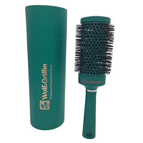 Image of Wolf & Griffin Professional Vented Barrel Brush | Round Brush for Blow Drying | Extra Large Round Hairbrush | Ceramic Ionic Hairbrush | Jungle Green | Size 4-5.3 cm