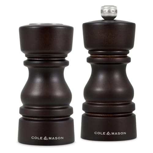 Image of Cole & Mason London Salt and Pepper Shaker & Mill Gift Set, 13cm Chocolate Wood Grinder, Sharp Ceramic Grinding Mechanism, Includes 1x Salt Shaker 1x Pepper Grinder