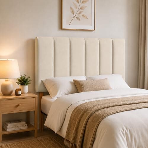 Image of YORKSHIRE HOMEWARE Padded Lined Headboard | Lined Headboards in Plush Velvet Fabric | Bed Bedroom Decor Hotel Furniture (Cream, 3ft Single)