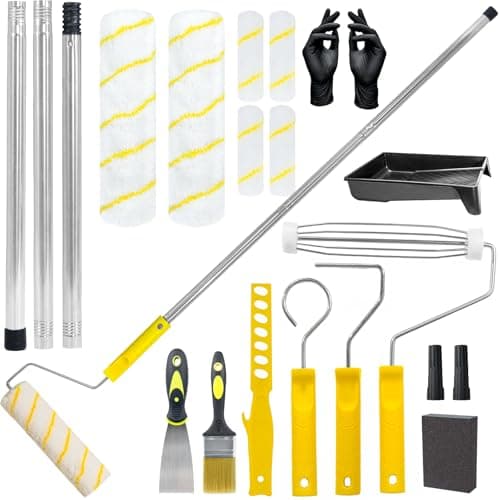 Image of 18PCS Paint Roller Set with Extension Pole, Paint Rollers and Trays Set for Walls & Ceilings, Roller Sets for Painting with Paint Brushes, 9 & 4 Inch Roller Frame & Sleeves, Home Decorating Kit
