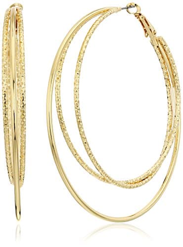 Image of Guess Smooth and Textured Wire Gold Hoop Earrings