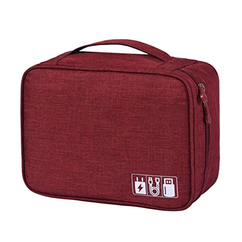 Image of ACOPTON Electronic Organizer, Portable Travel Organizer Bag, Waterproof Electronics Accessories Storage Cases for iPad, Cables, Chargers, Hard Drive, Power Bank, Game Cards (Red)
