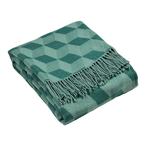 Image of Riva Paoletti Aspect Throw Geometric Design-3D Illusion-Fringed Edges-Fade and Shrink Resistant-100), Acrylic, Teal Blue, 130 x 180cm (51" x 71" inches)