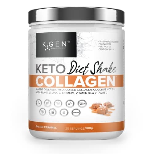 Image of K-GEN Diet Shake Meal Replacement Keto Collagen Powder | Multi Collagen Protein with MCT Oil, Vitamin C | Advanced Keto Complete Powder for Meal Replacement Gluten & Sugar Free (Salted Caramel 500g)