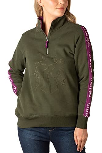 Image of Rydale Ladies Overhead Sweatshirt Women's Sweatshirts Jumper Pull On Sweater Quarter Zip Top (as8, numeric, numeric_16, regular, regular, Horse Head Olive/Berry)