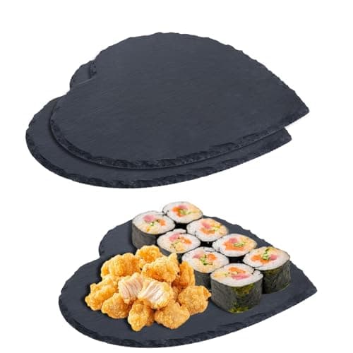 Image of XCDMJ Tableware Slate Serving Platter Set of 2 Slate Place Mat Serving Trays - Medium Stone Table Mat Serving Platter Tiles - 20x20 cm