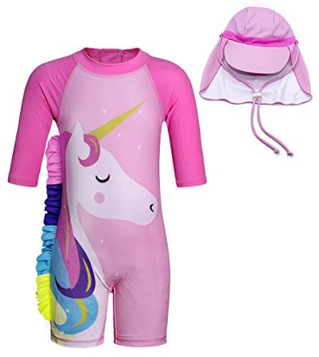 Image of AmzBarley Girls Swimming Costumme Girls Unicorn Swimsuit UV Sun Protection Swimwear Childs Kids Rash Guard Pool Beach Holiday Bathing Suit Wetsuit Age 3-4 Years Size 5/120