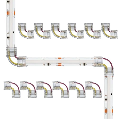 Image of ENQIMAOYI 12pcs 12mm LED Connectors L-Shaped/Corner Connectors for 3-Pin RGB Smart IC COB LED Strip Lights,Solderless Terminal Extension Connection (3p-12mm-L 12pcs)