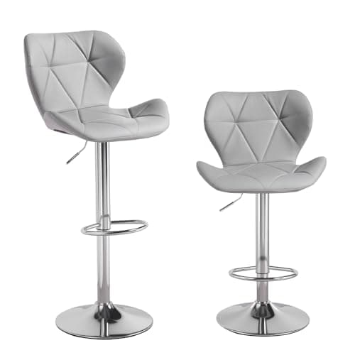 Image of Panana Set of 2 Swivel Barstools Modern PU Leather Bar Chairs Kitchen Breakfast Pub Counter Stools (Grey)