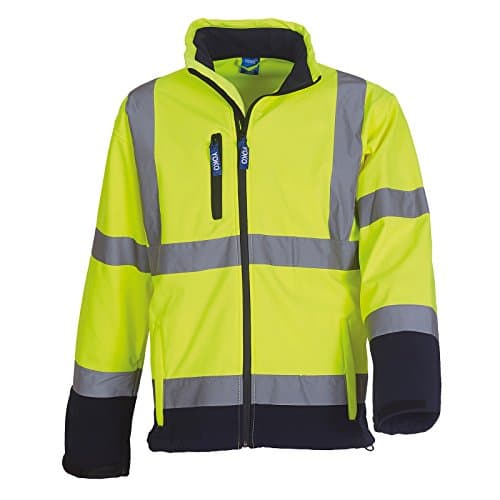 Image of Yoko Men's Hi-vis Softshell Jacket (HVK09) 8000mm Breathable & 3000 MVP Waterproof 100% Polyester (X-Large, Yellow/Navy)