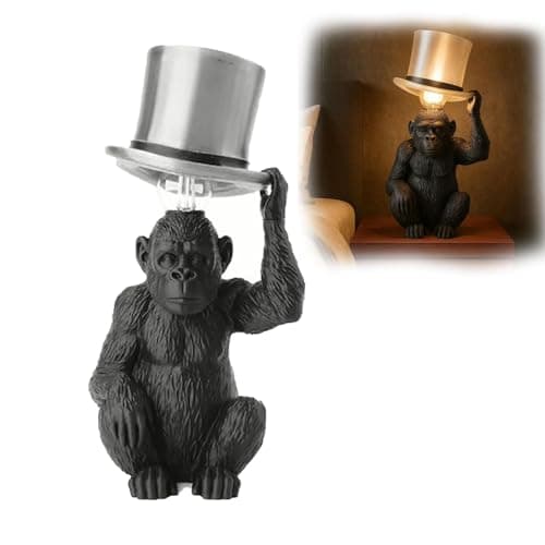 Image of Monkey Table Lamp with Top Hat, Whimsical Animal Sculpture Desk Lamp, USB Warm Ambient Night Light for Bedroom & Living Room Decor, Creative Gift Idea