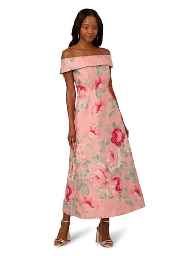 Image of Adrianna Papell Women's Off Shoulder Jacquard Dress, Pink Multi, 22