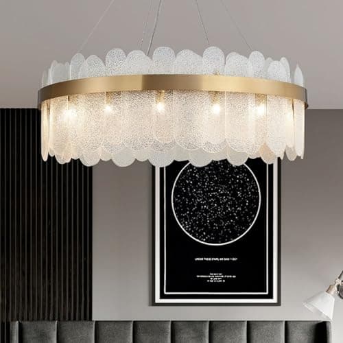 Image of Homary Round Chandelier, Tiered Clear Glass Ceiling Light Chandelier, Bronze Gold Finish Adjustable Hanging Height, Modern Chandeliers Ceiling Light for Living Room, Bedroom (6-Light 40cm)