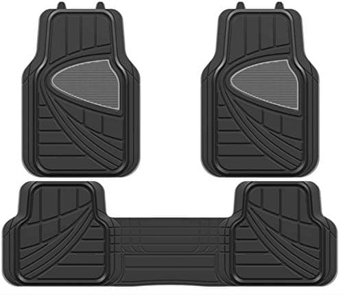 Image of Streetwize SWCM101 Celebrity Deluxe Car Mat Set [Set of 3], Black, Rubber Car Mat Set with Full Cross Rear Mat, Anti-Slip Backing