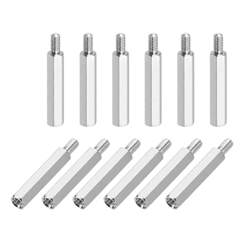 Image of sourcing map Hex Spacer Screws, M3x25mm+6mm Male to Female Thread Brass Nickel Plated Motherboard Standoffs Spacer Pillars for PCB Circuit Boards FPV Quadcopter Drone DIY, Pack of 12
