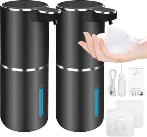 Image of 2 Pack Automatic Soap Dispensers, 12.8 oz / 380 ml Touchless Foaming Soap Dispenser Wall Mount Soap Dispenser 4-Level Adjustable USB Rechargeable for Bathroom Kitchen Hotel Restaurant (Black)