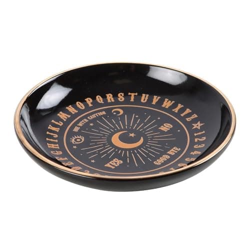 Image of Mystical Talking Board Design Trinket Dish with Gold Finish – Elegant Black Jewelry Holder for Home Decor, Keepsakes, and Small Treasures, Ideal for Mystical & Eclectic Spaces