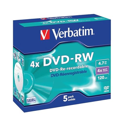 Image of Verbatim DVD-RW 4.7 GB - 4x Burning Speed, Long Service Life, Scratch Protection, Matt Silver, Jewel Case, 5-Pack