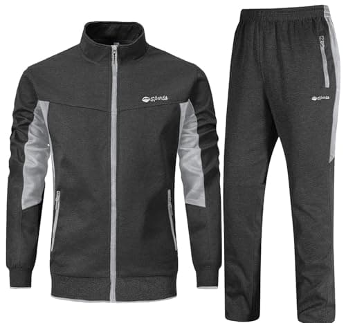 Image of Rdruko Mens Tracksuits Sets Running Jackets Joggers 2 Piece Casual Sweatsuits Sports Lounge Wear Light Grey and Dark Grey XXL