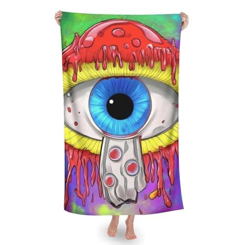 Image of SMAZDFXX Women's Soft Double Sided Velvet Beach Towel, Durable Highly Absorbent Extra Large Bath Towels, Household Wrap Bath Towel Trippy Eye Magic Mushrooms