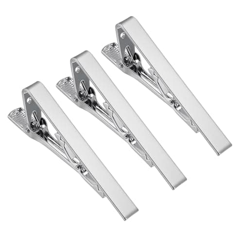 Image of 3 Pack Silver Tie Clip, Slim Tie Clip Silver for Men Stainless Steel Necktie Bars, Anti-Slip Grip for Office Wedding Party