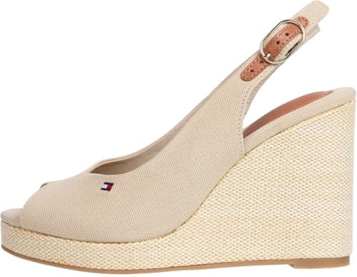 Image of Tommy Hilfiger Women’s Flag High Wedge Slingback Sandals, Beige (Horseradish), 6