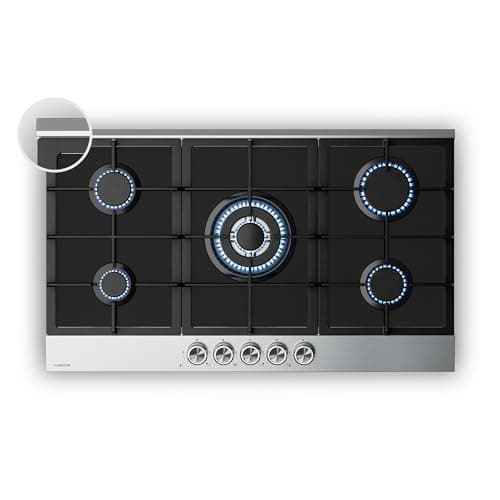 Image of Klarstein Verosteel Gas Hob, 90cm, 5-Burner, 10400W, Glass & Stainless Steel, LPG/Natural Gas, Electric Ignition, Flame Failure, Rotary Knobs, Hob Kitchen Accessory