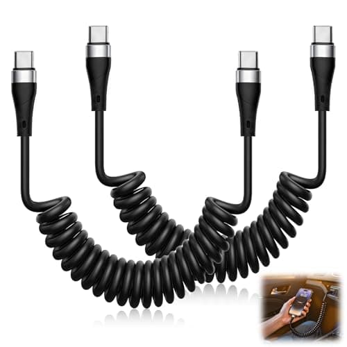 Image of 2 PCS 66W Coiled USB C to TypeC Cable for Car Charger Fast Charge Coiled Type-C Phone Cable 0.3-1.2m Short Data Transfer for Apple Android iPhone 16 17 Pro Max Galaxy S23 Ipad (Black)
