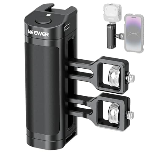 Image of NEEWER Side Handle Grip with Wireless Remote Control Button Shutter Trigger for Smartphone Cage Video Rig, 2 Mount Adapters with 1/4" Screws & Locating Pins, Compatible with SmallRig Cages, PA005E