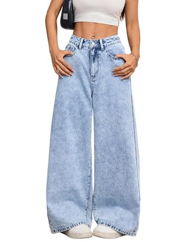 Image of OYICAI Women's Baggy Jeans Wide Leg Denim Pants Vintage Y2k 90s Loose Long Trousers Hip Hop Retro Casual Streetwear 2000s Oversized Skater,D10 Light Blue,M