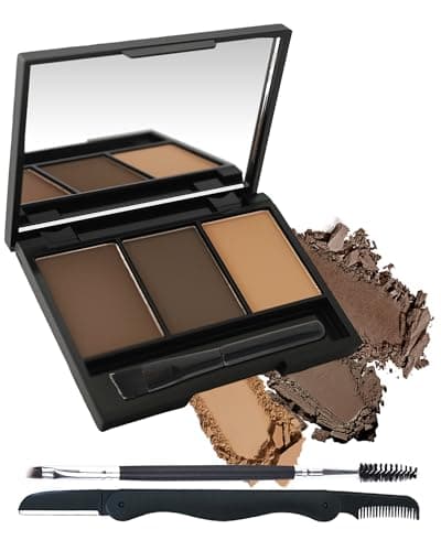 Image of Eyebrow Powder Kit, 3 Color Dark Brown Grey Light Auburn Eye Brow Powder Palette with Razor Brush, Long Lasting Waterproof Brow Filler Fill Shapping Eyebrows, Mother's Day Makeup Gift Set for Women-02